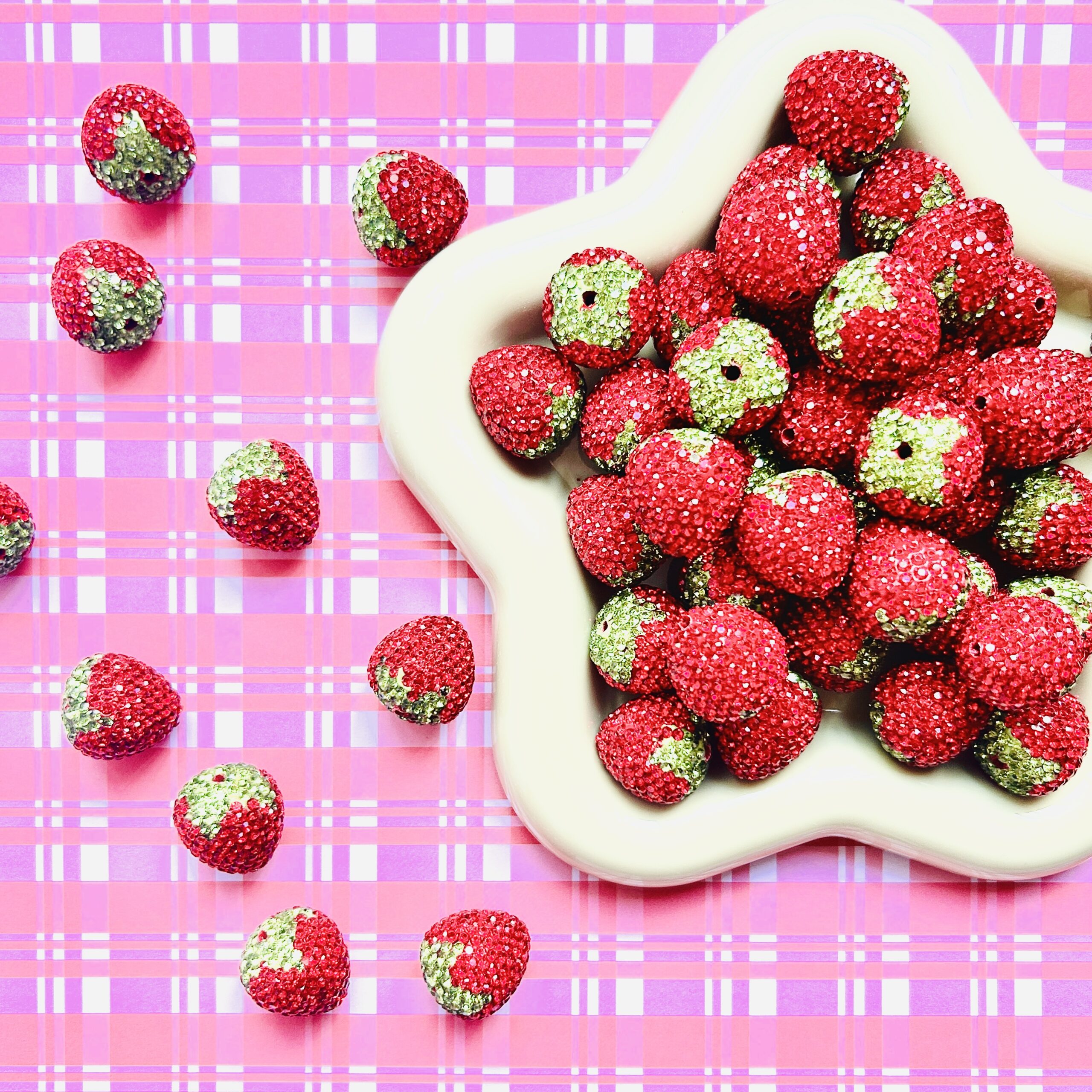 Rhinestone Clay Strawberry Beads - Image 1