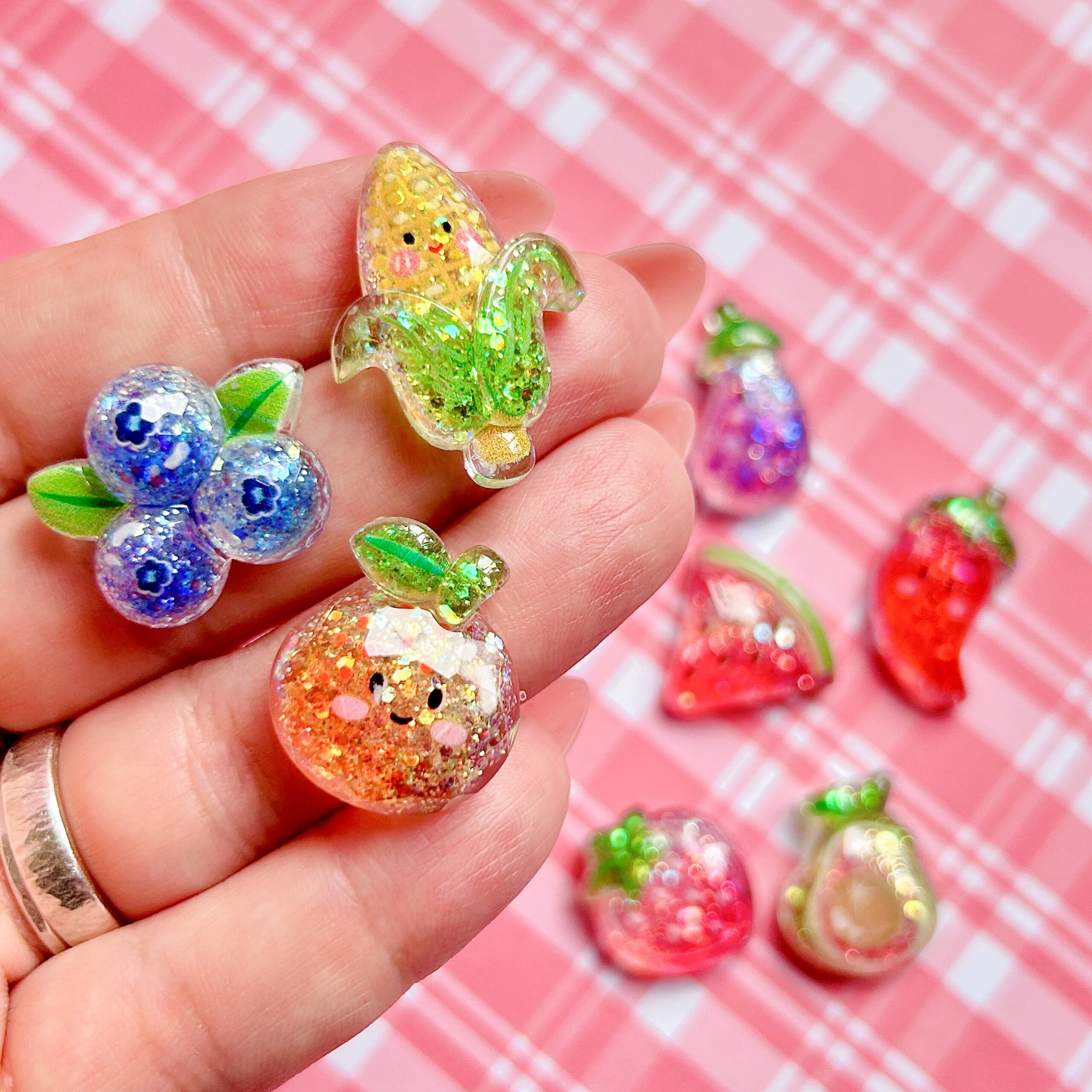 Fruit & Veg Glitter Flat Back Charms Set 8pc - Image 1