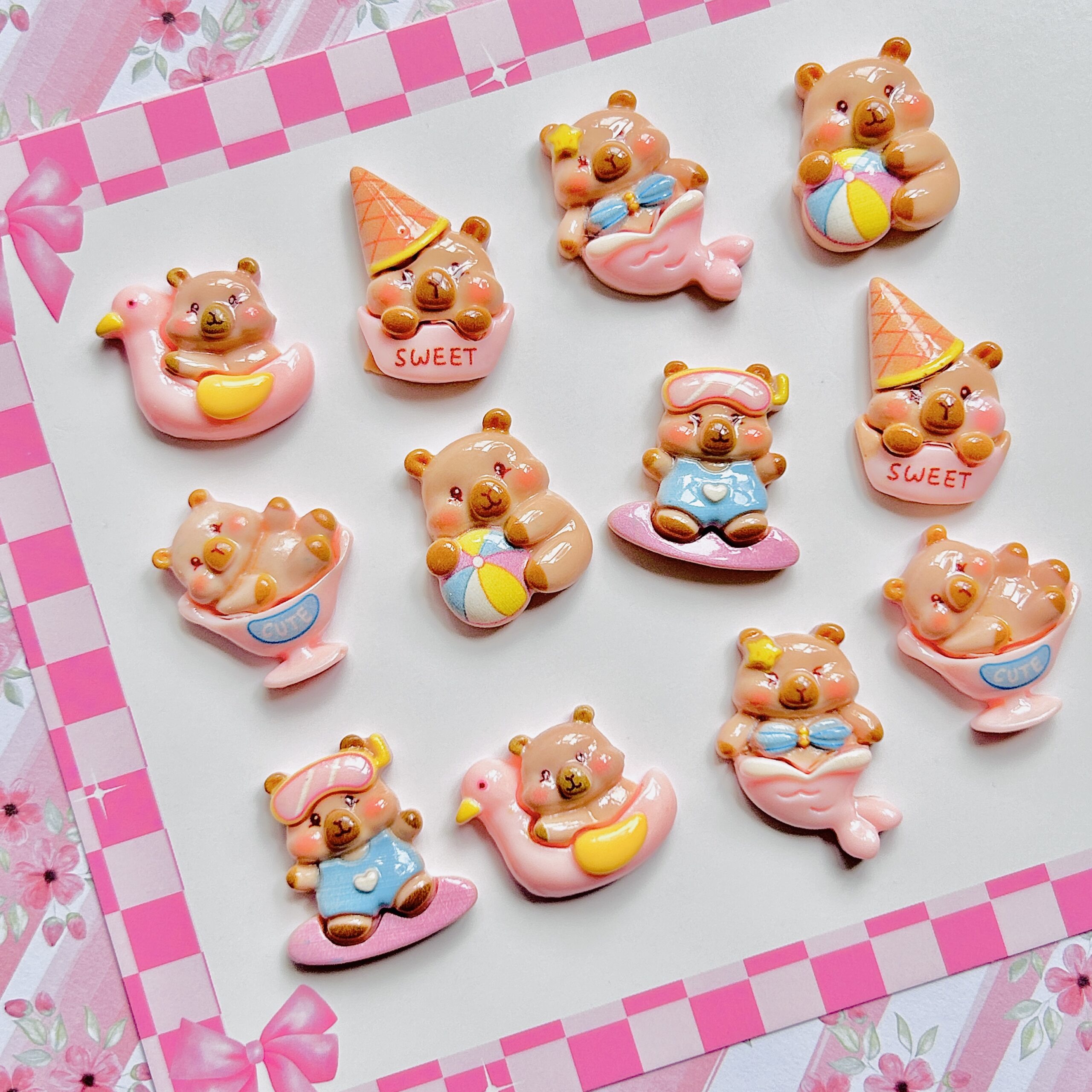 Capybara Flat Back Charms Set 12pc - Image 2