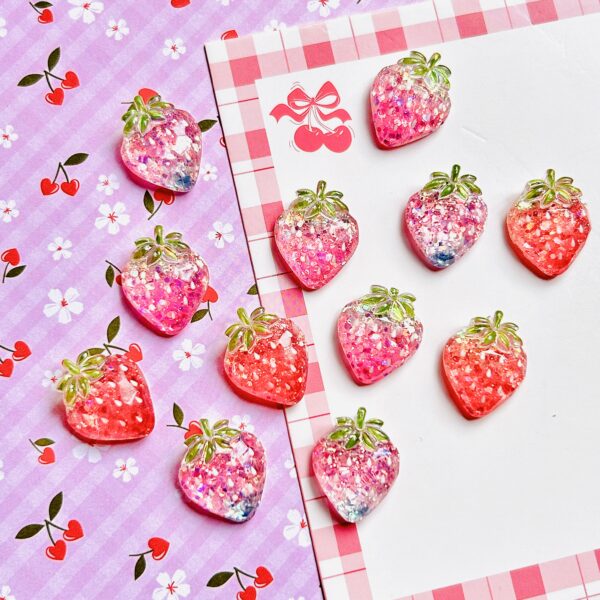 Strawberry Glitter Flat Back Charms Set 12pc