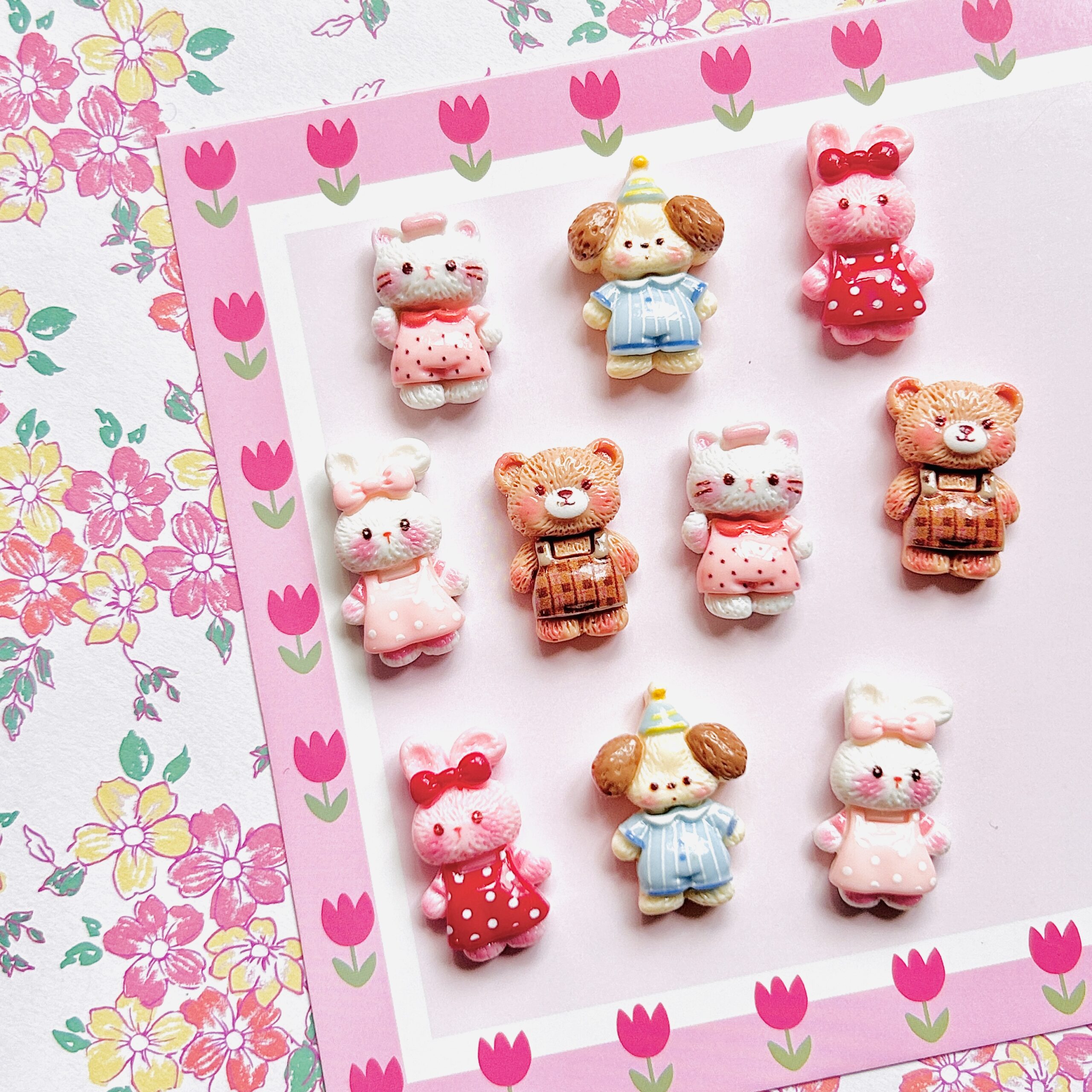 Sweet Animals Flat Back Charms Set 10pc - Image 1