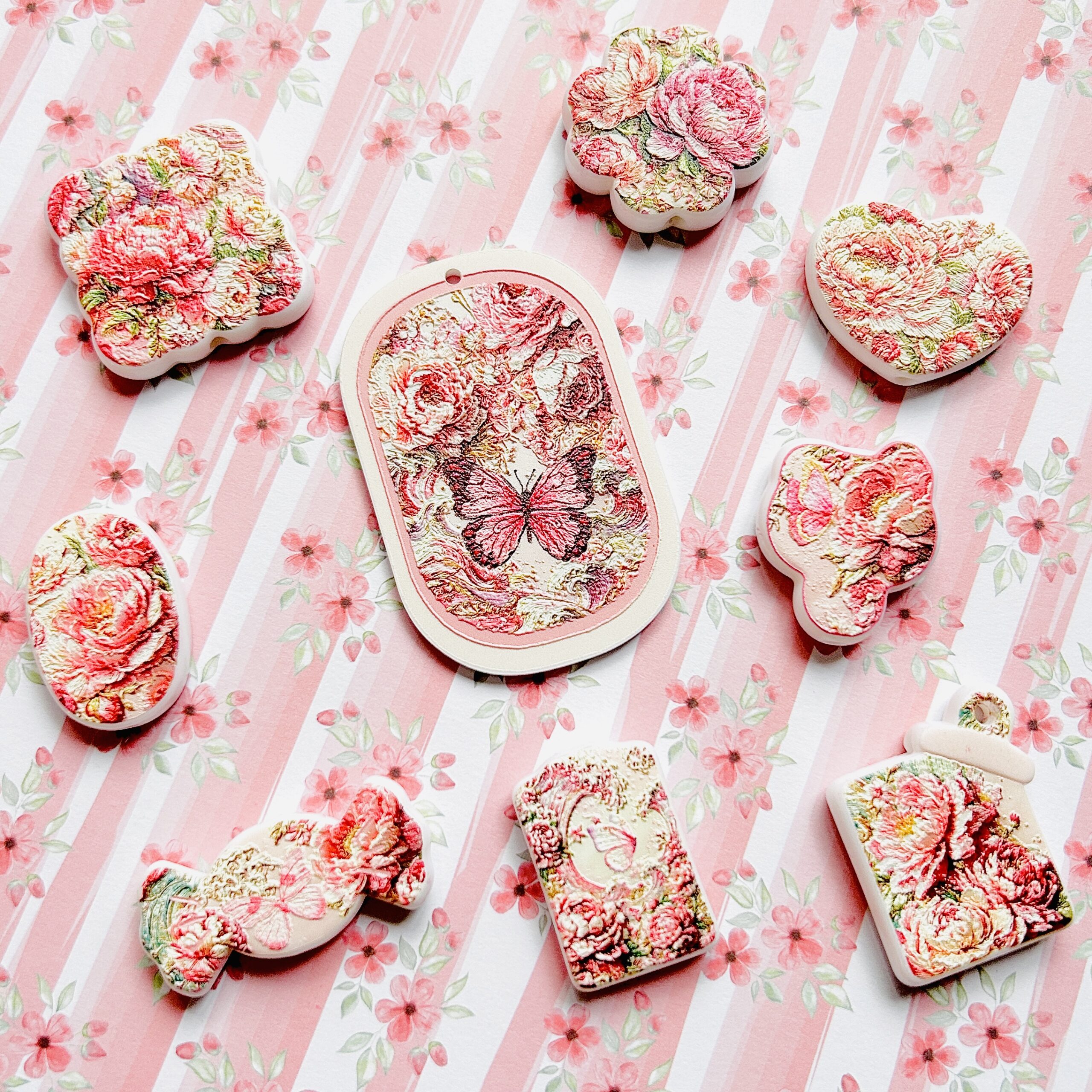 Floral Butterfly Beads & Pendants Mix 9pc - Image 2