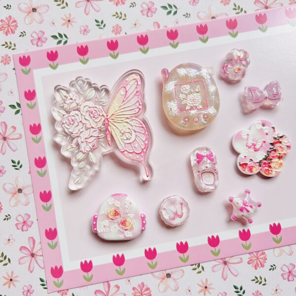 Pink Flower Butterfly Beads & Pendants Mix 9pc